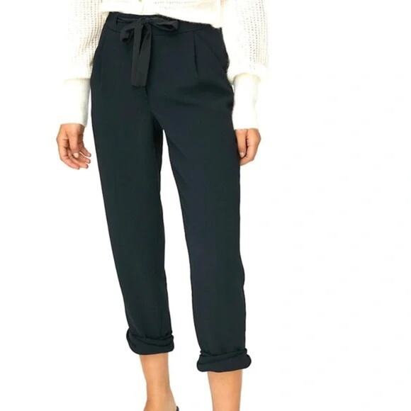 Aritzia Wilfred Allant Black Silk Cuffed Hem Waist Tie Pants Size 00 - Picture 1 of 8